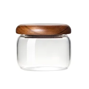 Glass Storage Canister with Natural Acacia Wood Lid Airtight for Coffee Beans and Nuts