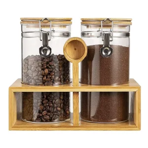 Glass Storage Container Set 4-5L Cylindrical Airtight Containers with Lids and Scoop for Coffee Sugar Nuts Tea and Food