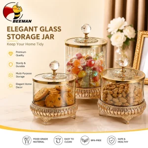 Glass Storage Jar Crystal Lid Decorative Food Container Candy Cookie Nut Organizer Kitchen Countertop OEM ODM