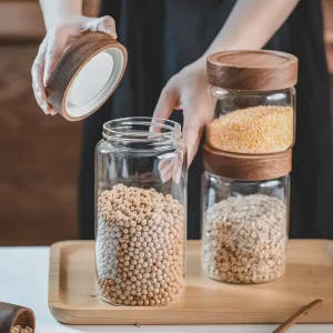 Glass Storage Jar Set with Bamboo Lid, Kitchen Food Containers