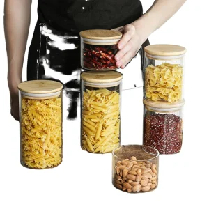 Glass Storage Jar with Airtight Wooden Lid for Food and Cookies