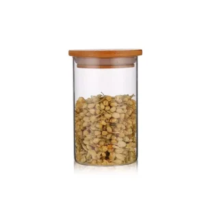 Glass Storage Jar with Wooden Lid, 5oz 18oz, Microwavable