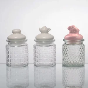 Glass Storage Jars with Ceramic Bunny Ear Lids for Chocolate, Candy, Sweets and Mini Eggs