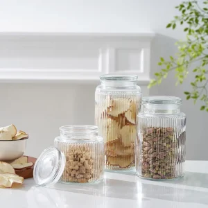 Glass Storage Jars with Wide Mouth and Transparent Lid, 750ml/1.1L/1.6L