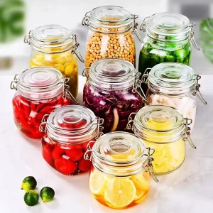 Glass Storage Mason Jar 500ml 750ml 1000ml 1500ml for Cookies Pickles Kitchen Food Storage with Clip Lid