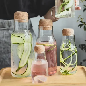Glass Storage and Cold Water Bottle with Cork Lid for Milk or Juice