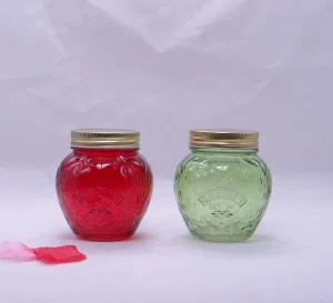 Glass Strawberry Canning Jar with Golden Lid glass Jam Jar