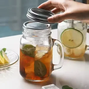Glass Taster Mason Jar Mug with Handle and Lid