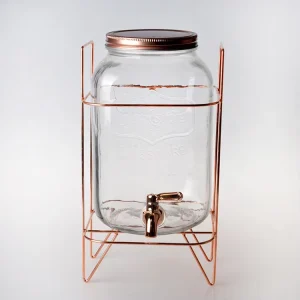 Glass Water Beverage Dispenser with Stainless Steel Stand and Tap