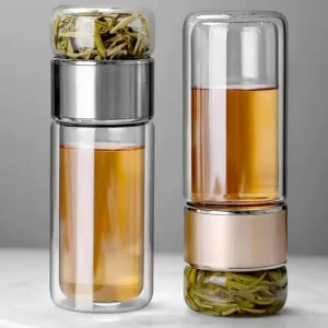 Glass Water Bottle With Tea Infuser Drinkware Custom Logo Tea Separation Double Wall Portable Glass Water Bottle