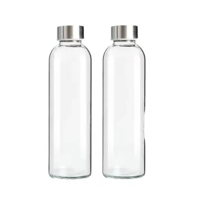 Glass Water Bottle with Filter Sleeve Screw-On Cap Solid Pattern Dishwasher Safe Portable Drinkware