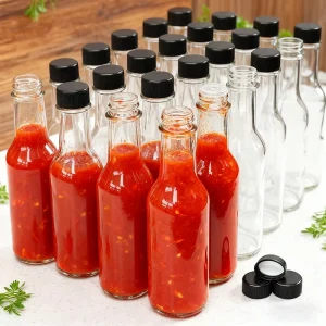 Glass Woozy Sauce Bottle Round 5oz 150ml Eco friendly Recyclable Pull Ring Sealed Clear Hot Sauce Bottle For Kitchen