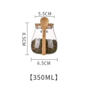 GlassJar Manufacturer Food Grade Glass Jar 350ml Clear Food Jars with Wooden Lid and Spoon