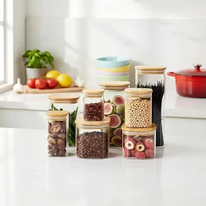 Glassware Manufacturer 200ml 300ml 500ml Glass Storage Jar Transparent Lead Free Glass Food Container With Wooden Lid
