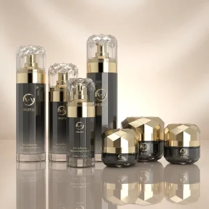 Glossy Finish Cream Jar Cosmetic Serum Lotion Glass Bottles Containers With Shiny Gold Pump