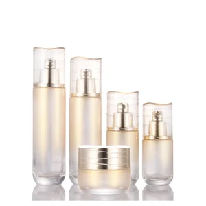 Gold Glass Cosmetic Bottle and Jar Set 30g 55g 40ml 60ml 110ml 120ml with Pump