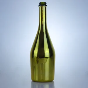 Golden Metallic Chrome Glass Bottle 750ml for Wine Spirit Tequila with Screw Cap