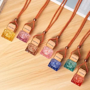 Gradient Multi-Color Car Air Freshener Glass Perfume Diffuser Bottle 10ml Square Hanging Bottle with Cap