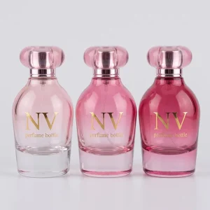 Gradient Pink Curved Glass Perfume Bottle with Pink Round Cap