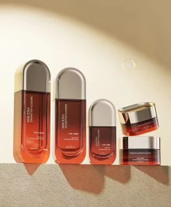 Gradient Red Glass Cosmetic Gift Set with Lotion Bottles and Cream Jar with Gold Lid