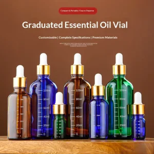 Graduated Lightproof Glass Essential Oil Bottles with Rubber Head Dropper for Serum