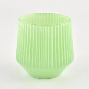 Green Stripe 10oz Embossed Glass Candle Container Metal Jar for Scented Wax with Customizable Logo
