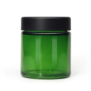 H63 3oz Glass Medical Containers Green Painted Glass Jars With CR Matte Black Lids Portable to Take for Pills or Ointments