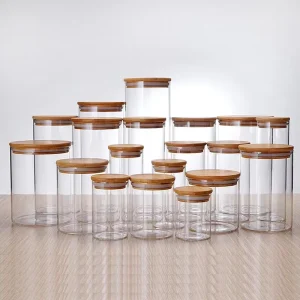 Hand Blown High Borosilicate Glass Food Storage Jar with Bamboo Lid, Airtight