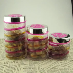 Hand Painted Clear Glass Jar with Plastic Screw Top Lid for Candy and Food Storage
