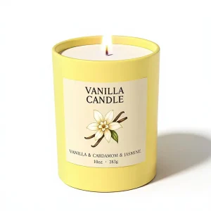 Hand-Poured Vanilla Scented Candle, 10 oz Soy Wax, Glass Jar with Bamboo Lid