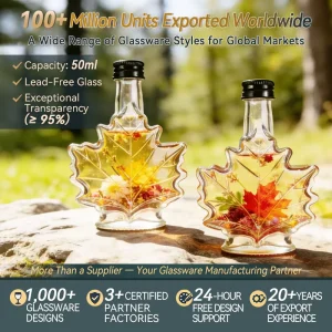 Handcrafted 50ml Lead-Free Maple Leaf Glass Bottle for Wedding Favors, Syrup, Honey Packaging, and Home Decor