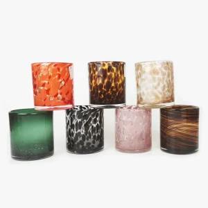 Handcrafted Colored Glass Candle Jars with Colorful Inlays