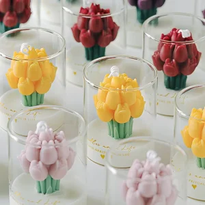 Handmade 3D Tulip Bouquet Scented Candle in Clear Glass Jar, Aromatherapy Flower Candle