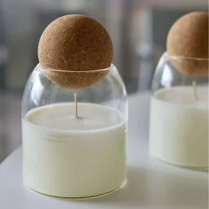 Handmade 500ml Glass Candle Jar with Wooden Cork Ball Lid Big Heat Resistant Glass Vessel for Home Decoration