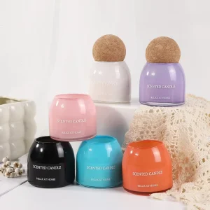 Handmade Borosilicate Glass Jar Candle with Wooden Ball Cork
