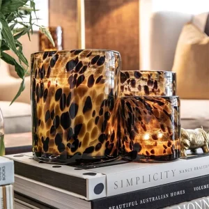 Handmade Clear Cylinder Glass Candle Jar with Colorful Spots Heat Resistant