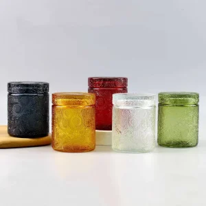 Handmade Embossed Glass Candle Jars with Lids for DIY Scented Candles