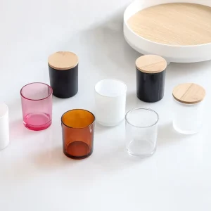 Handmade Empty White Thick Frosted Glass Candle Containers with Wood Lids for Home Decoration Custom Logo Customized Size