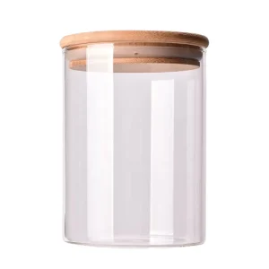 Handmade Glass Bottle Storage Jar with Wooden Lid 250ml Capacity Food Spice Container Bamboo Material Safe Empty