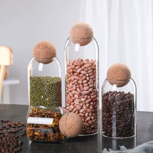 Handmade Glass Storage Jar with Round Cork Lid