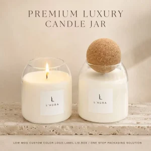 Handmade Lampblown High Borosilicate 15oz 500ml Empty Heat Resistant Soy Wax Glass Candle Jar with Cork Ball Lid for Christmas