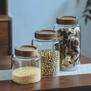 Handmade Large Capacity Wide Mouth Clear Glass Jar with Screw Lid for Storage