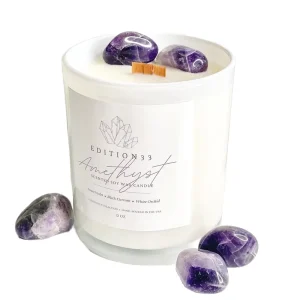 Handmade Soy Wax Amethyst Crystals Christmas Jasmine Scented Pillar Candle for Holiday Decor