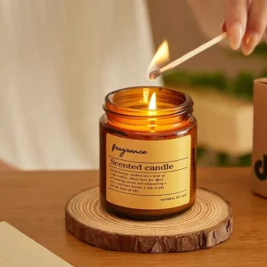 Handmade Soy Wax Aromatherapy Candle Modern Brown Glass Jar Over 60 Hours Burn