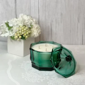Handmade Square Clear Empty Glass Candle Jar with Glass Lid
