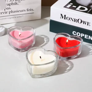 Heart Shaped Glass Scented Candle 230g Handmade Blended Wax Votive Candle for Valentine’s Day Wedding and Home Decor