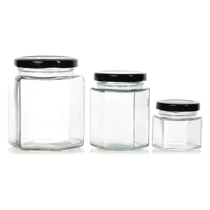 Heat-Resistant Clear Hexagonal Glass Jar, 80ml 180ml 380ml 500ml, for Jam Chili Sauce and Lemon Paste