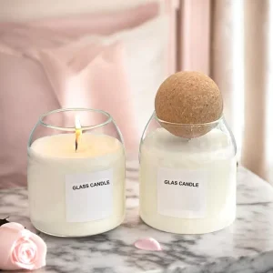 Heat Resistant Handmade Clear Round Glass Candle Jar With Cork Lid Empty Vessel for DIY Soy Wax Scented Candles