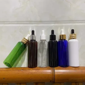 Hengjian 100ml Black Transparent Green Amber Blue White Plastic Cosmetic Dropper Serum Essential Oil Bottle with Glass Pipette