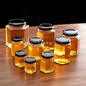Hexagon Glass Food Storage Jar with Screw Lid 45ml 85ml 180ml 280ml 380ml 500ml for Jam Honey